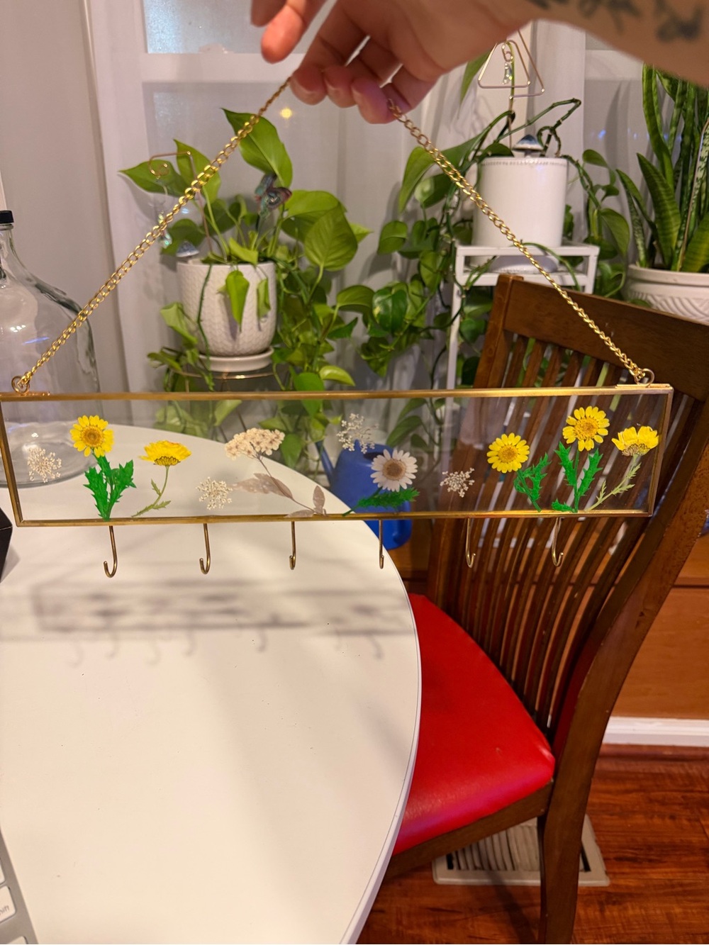 Glass Floral Hanging Key Rack - Yellow Daisies